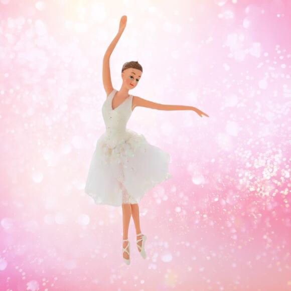 Ballerina Brunette Ornament Christmas Romantic White Leotard Tutu - Picture 3 of 3